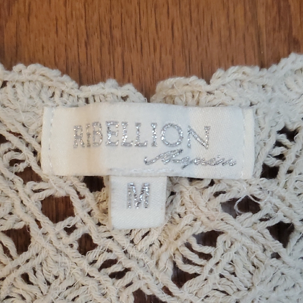 Rebellion Again Crochet Crop Tank Top Sunflowers Cream M Button Cottagecore - Picture 2 of 10